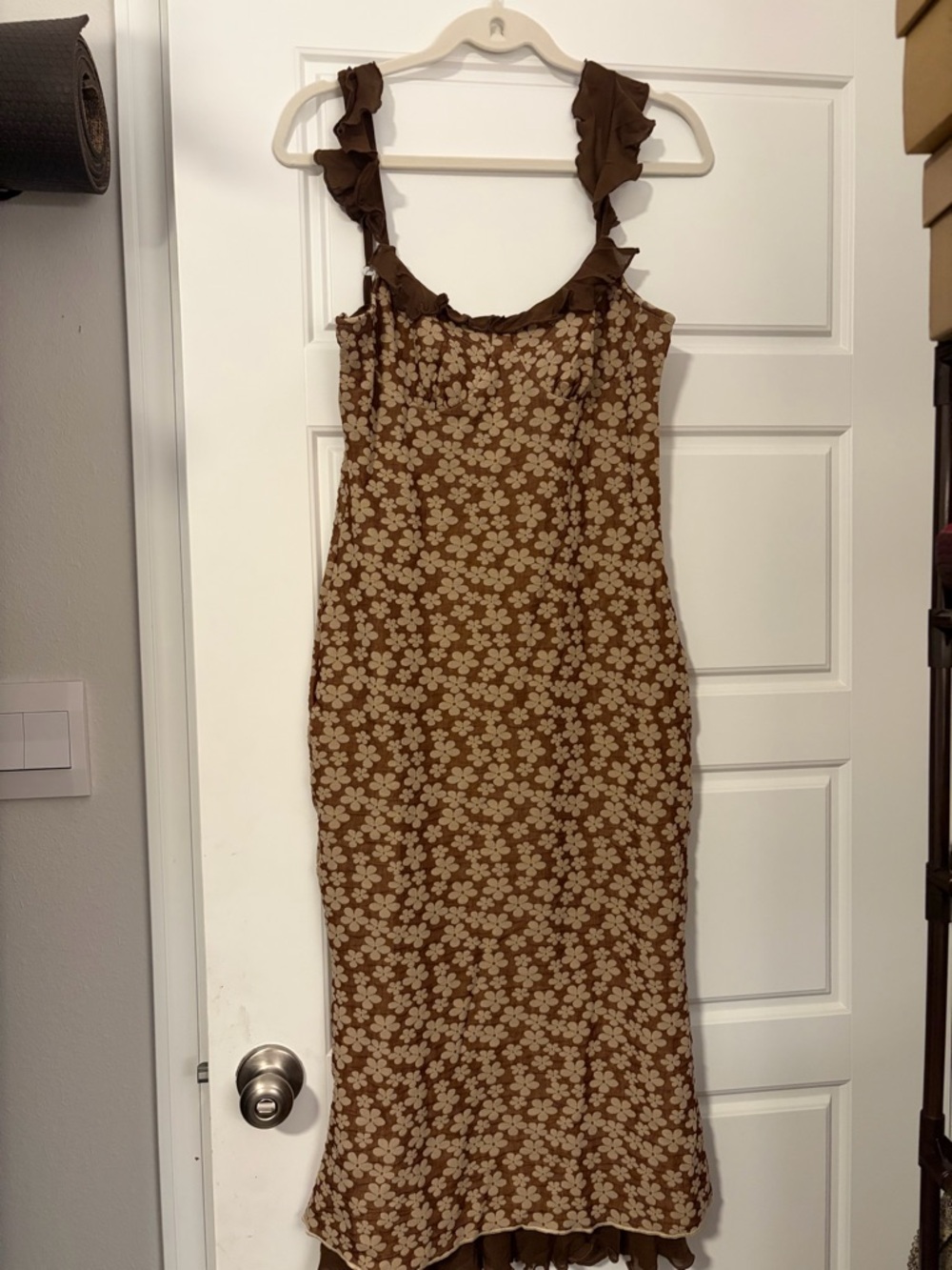 Commense Brown and Cream Floral Midi Slip Dress - Picture 2 of 4